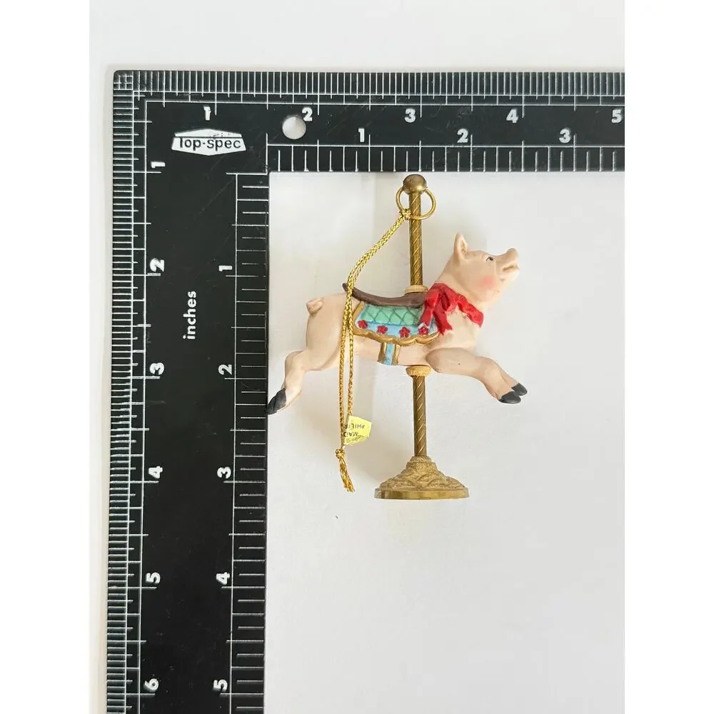Vintage Carousel Pig Ornament with Brass Stand Carousel Memories Willitts Design